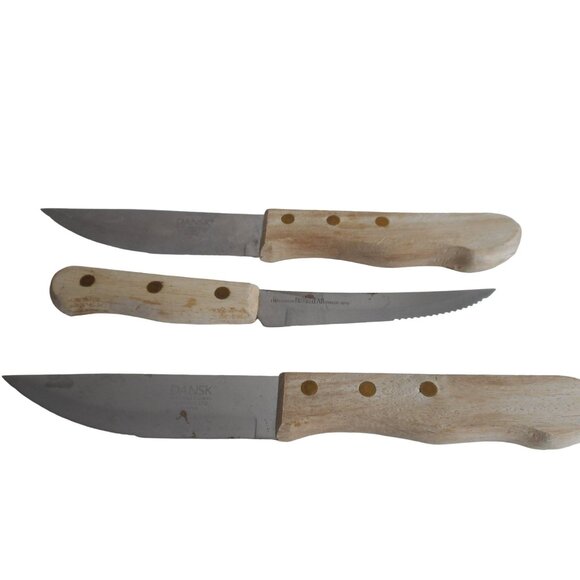 Lot 3 Vintage 4.5" Blade 2 Dansk 1 Old Homestead Steak Knives Wood Handles - Picture 10 of 10